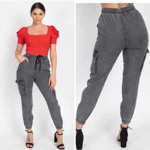 Black acid wash joggers